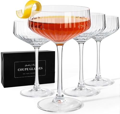 VIMERPA 10oz Ribbed Coupe Glass Set of 4