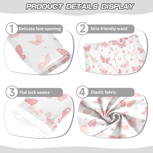 KLL Butterflies on White Pink Toddler Girl Athletic Leggings Casual High Waisted Athleisure Pants Exercise3