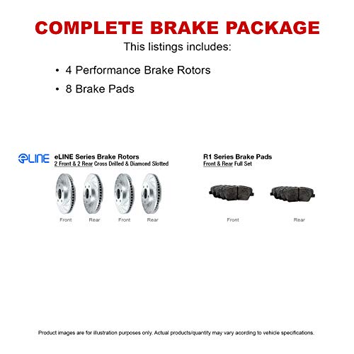 Image of R1 Concepts Front and Rear Drilled Slotted Brake Rotors| Sensor Included| Ceramic Brake Pads and Rotors Kit| Fits 2009-2010 BMW 335d, 2007-2010 BMW 335i, 2007 BMW 335xi
