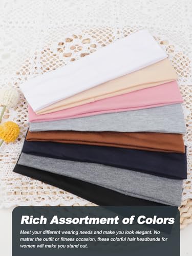 Image of DRESHOW 8 Pack Sports Headbands for Women Non-Slip Stretchy Fashion HairBand Curly Hair Headband Soft Hair Accessories for Daily Wear Workout Yoga Running