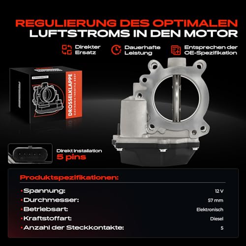 Frankberg 1x Drosselklappe Drosselklappenstutzen 5-Polig Kompatibel mit Sprinter 3-T Pritsche/Fahrgestell B906 209CDI 211CDI 213CDI 215CDI 2.1L-2.2L 2006-2016 Replace# A2C59515224