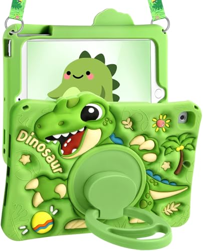 Coque iPad 2018/2017 pour les trajets en voiture avec sangle de transport et dinosaure 3D