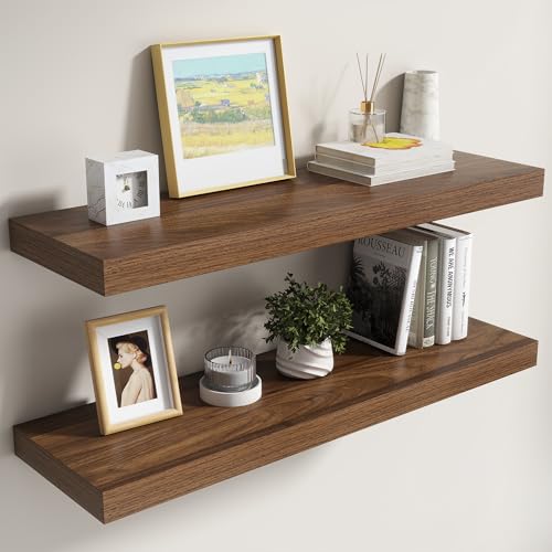 Image of Dreamland 36 Inch Floating Shelves for Wall,8 Inch Deep Floating Shelves,36 inch W x 8 inch D Wall Shelves for Bedroom,Living Room,Kitchen,Bathroom,Walnut,Set of 2