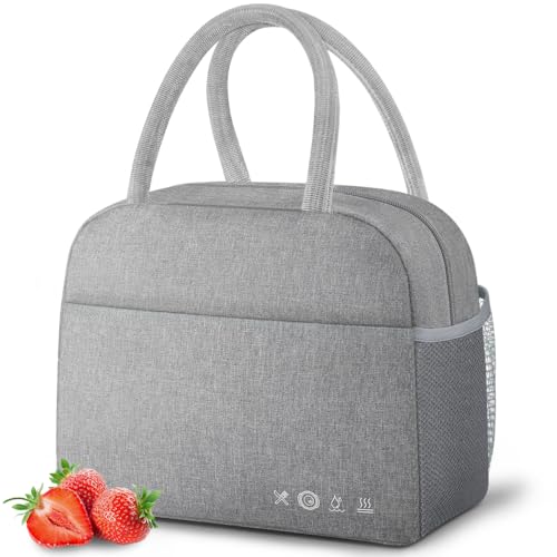 DALINDA Lunch Bag Lunch Box for Women Men Reusable Insulated Cooler Lunch Tote Bags, Leakproof Cute LunchBag Large Capacity for Work Travel Picnic,Grey