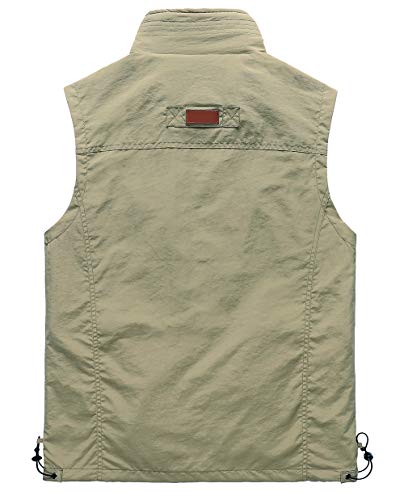 Duyang Men's Casual Outdoor Lightweight Quick Dry Fish Travel Work Safari Vest (Khaki, L) #TOP3