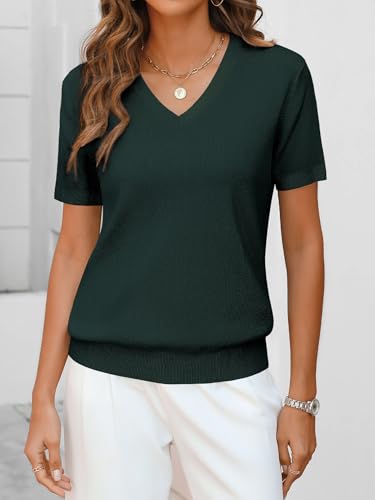 ANRABESS Women's Short Sleeve Sweater Business Casual Top,Dark Green,L — view 2