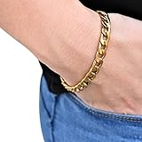 Cuff Chain Bracelet For Men Made Of Gold Plated Over Stainless Steel, Cuban Link Chain Bracelet For