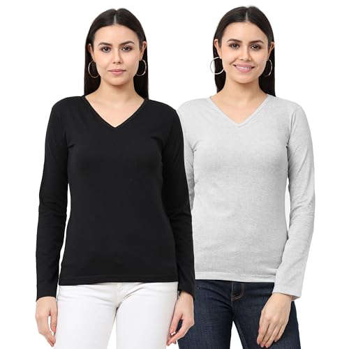 Image of Wafaa Women's Cotton Plain V Neck Full Sleeve T-Shirt