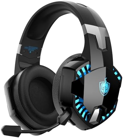 YOTMS PS4 Gaming Headset for PS5, PC, Switch, G2000 Pro Bluetooth Wireless Over Ear Headphones for Phone, Laptop, with Detachable Noise Cancelling Mic, Stereo Sound (Blue)