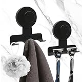 DONGZQAN 2PCS Halter Rasierer Dusche, Saugnapf Haken, Rasierer Halterung Dusche, Für Rasierer, Handtücher, Bademäntel und Abnehmbare Saugnapfhaken (Black)