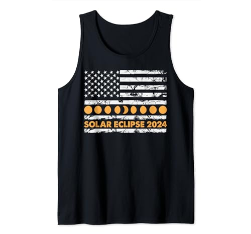 Eclipse Solar Total 2024 Totality Path Bandera de Estados Unidos 04.08.24 Camiseta sin Mangas
