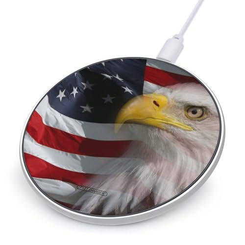 American Bald Eagle USA Flag Wireless Charger Pad 10W Max Fast Charging Station Portable Phone Charger Pad