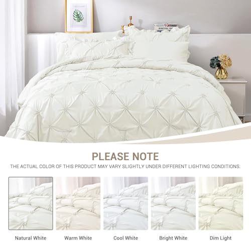 JOLLYVOGUE Ivory King Size Comforter Sets 7 Pieces, Pintuck Bed in a Bag Comforter Set for Bedroom, Bedding Comforter Sets with Comforter, Sheets, Ruffled Shams & Pillowcases
