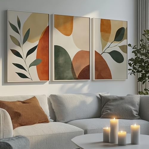 Toile minimaliste pour habiller un mur vide : 3 tableaux avec cadre