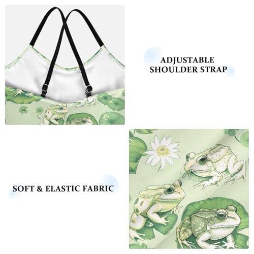 senya Girls Swimsuits One-Piece Swimwear Tie Bathing Suit Beach Summer Round Neck 5-6T Lotus Leaf Frog Pattern3