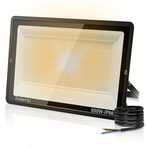toobettp 500W Faretto LED, 50000LM Faretti LED da Esterno 3500K Bianco Caldo, Fari Led da Esterno Impermeabile IP66 per Giardino Cortile Garage Pareti
