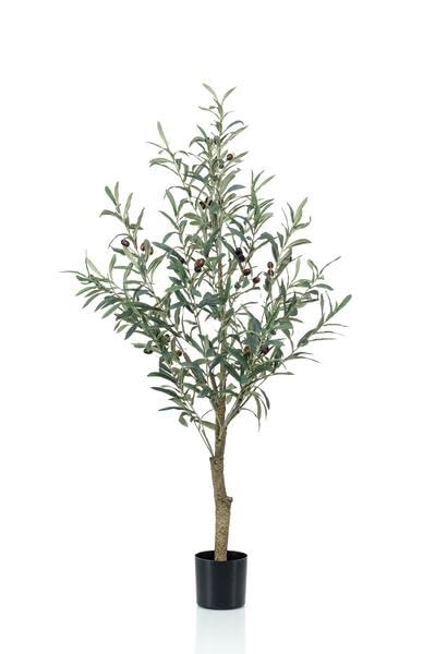Sztuczna roślina oliwna – Olea Europaea – 115 cm – wysokiej jakości sztuczne drzewo z realistycznymi liśćmi i oliwkami – wiecznie zielona roślina dekoracyjna do wnętrz – salon, ogród zimowy i biuro