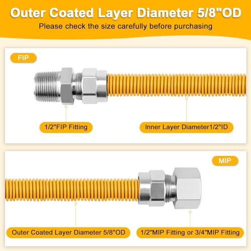 Ami Parts 48" GAS LINE KIT 48 Inch Flexible Gas Line Kit Yellow Coated, Gas Hose Connector Kit For Dryer thumb #1