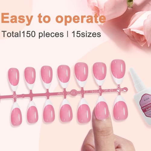 French Gel Nail Tips, 150pcs Medium Coffin Press on Soft Gel Fake Nails, 3 in 1 X-coat Pre-Applied Tip Primer & Base Coat - Image 2