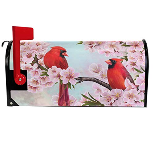 Wamika Spring Flowers Birds Mailbox Covers Magnetic Summer Sakura Red Cardinal Mailbox Cover Oversized 25.5" X 21" Mailbox Wraps Post Letter Box Cover Home Garden Decorations #TOP1