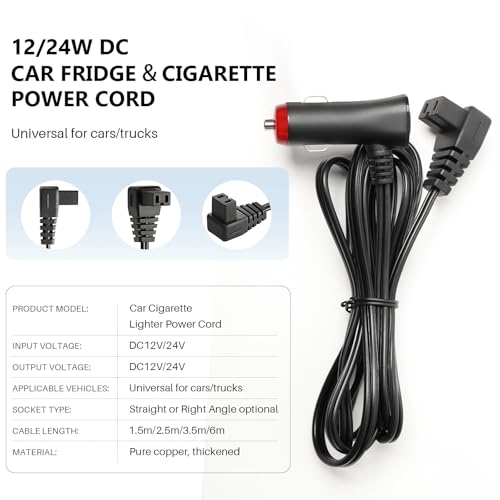 Image of 12V /24V Car Fridge Power Supply Cable Cigarette Lighter Plug Car Extension Cable for Cool Box Dometic, Alpicool, Waeco CF, ARB, Setpower, ICECO, Mobicool FR40 (RA-3.5M)