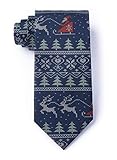 Men's 100% Microfiber Ugly Christmas Sweater Navy Blue Novelty Tie Necktie