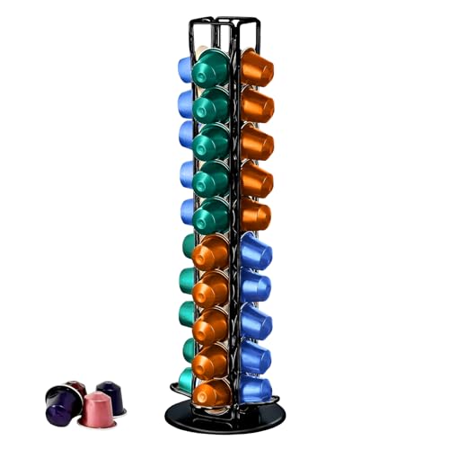 NECBAOA Kapselhalter für Nespresso Kapseln kaffeekapseln Aufbewahrung 40 Kapseln 360 Drehbarer Kapselspender Platzsparender Metall Kapselständer Kaffee Zubehör für Küche & Büro (Schwarz)