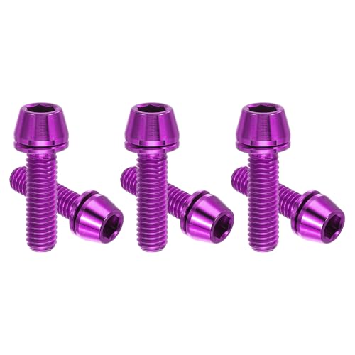 Perno de titanio M5 x 18 mm PATIKIL cónico morado para potencia de bicicleta con arandela paquete de 6