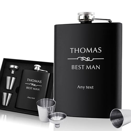 Image of Personalised Hip Flask Groomsmen Gifts Best Man Gift Custom Engraved Hip Flasks for Men 6oz Stainless Steel Flask for Usher Groom Father of The Bride Gift for Wedding Christmas (Design 2)
