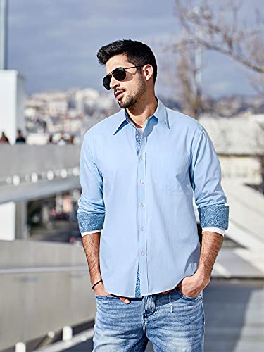 Image of HISDERN Mens Dress Shirts Long Sleeve Button Down Casual Shirts for Men Inner Contrast Formal Business Tuxedo Wedding Shirt