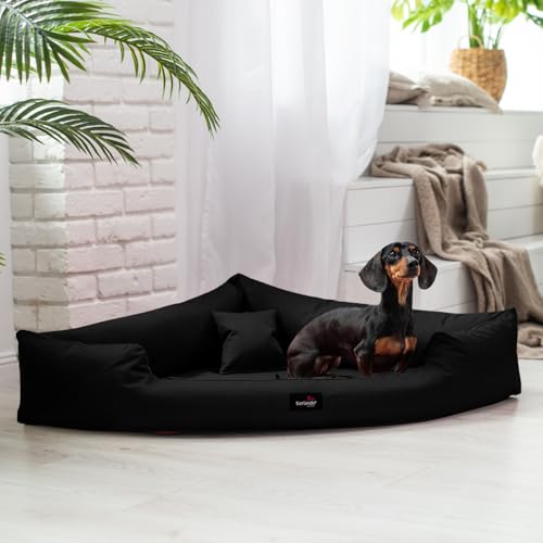 tierlando® Orthopädisches Hundebett Trivia aus Robustem Polyester, Platzsparendes Dreieckbett mit Visco-Matratze, Größe: 80x80cm | Farbe: 03 Schwarz
