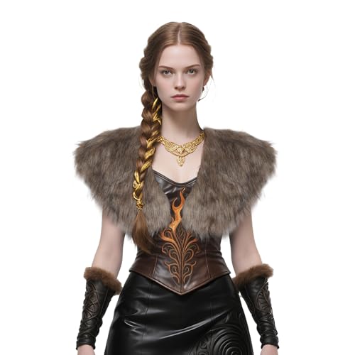 Xcgbxzd Medieval Faux Fur Shawl Shoulder Fur Wrap Scarf Collar for Women Men Halloween Costume,Brown