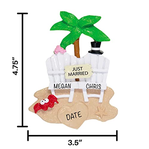 Just Married Beach Christmas Ornament - Wedding Beach Ornament - Unique Wedding Ornament Favors - Charming Polyresin Bride And Groom Ornament - Beach Ornament 2022 - Just Married Decorations #TOP5
