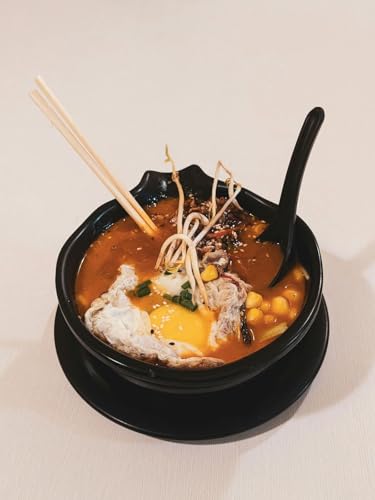 White and black Series ASIATICA | Porzellan-Löffel Set Asien | 13 cm - für Reis, Suppen - zum Servieren von Desserts - Spoon-Set Ramen (2er Set schwarz)