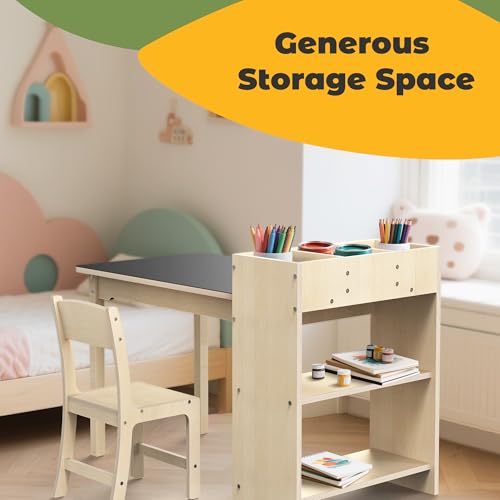 doowroodni Kids Art Table and Chair Set, Sturdy Beech Wood Study Desk for Children’s Drawing, Learning & Play - Multi-Functional Activity Table for Home,Toddler Desk with Storage and 1 Chair — view 5