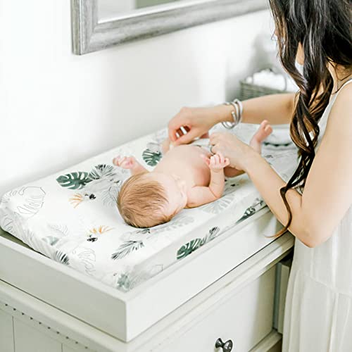 Image of GRSSDER Stretch Ultra Soft Jersey Knit Changing Pad Cover Set 2 Pack, Change Table Pad Covers Fit 32 inch /34 inch x 16 inch Pads Safe and Snug, Stylish Watercolor Animals for Baby, Mint Green