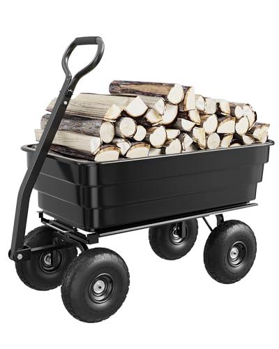 Poly Dump Cart - Heavy Duty 1200lbs Garden Cart with Quick-Release Dumping 13" Tires, Utility Wagon for Yard Work, Landscaping, Gardening