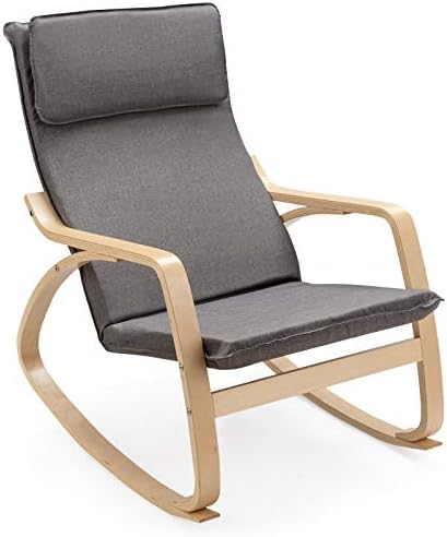 Giantex Rocking Chair with Removable Upholstered Cushion, Stable Wooden Frame Relaxing Modern Leisure Armchair Suitable for Living Room, Bedroom, Balcony, Nursery Room Ergonomic Chair (1, Gray)