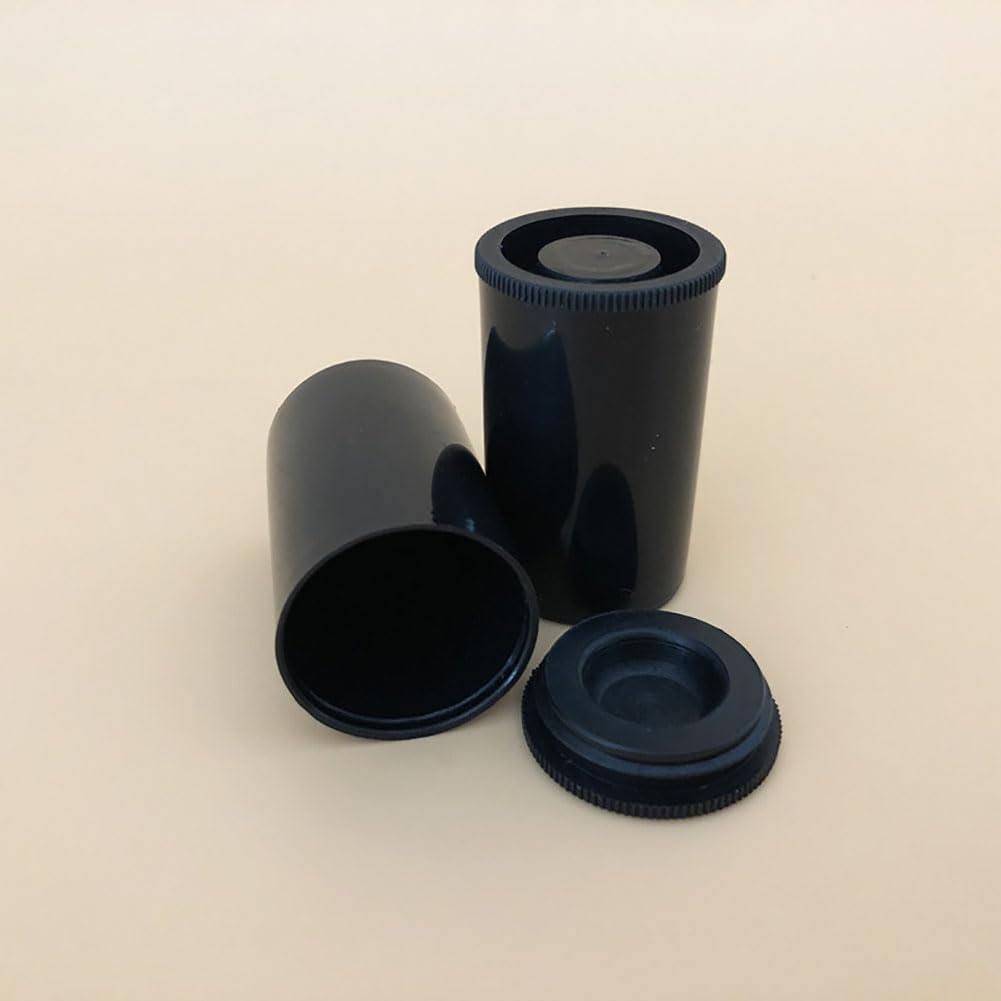 GSHLLO 10 Pcs Plastic Film Canister Holder Empty Film Roll Case Camera Reel Containers Small Accessories Storage Organizer with Caps Black