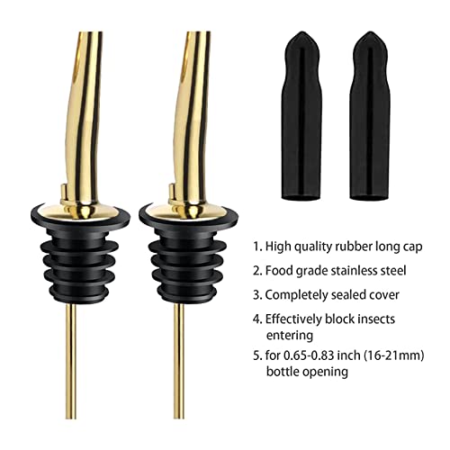 Image of Pafusen 6 Pack Liquor Bottle Pourers, Liquor Pour Spout for Liquor Bottles, Stainless Steel Olive oil Dispenser Spout, Alcohol Pourer Spouts Dust Caps Long Covers, Gold