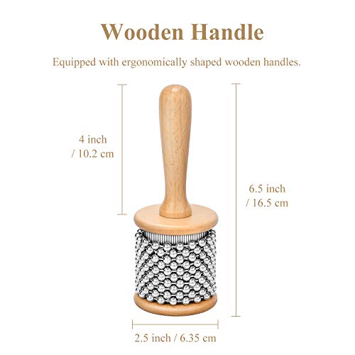Eastar Cabasa Musical Instrument Percussion Instrument Hand Shaker with Stainless Steel Beads and Wooden Handle for Students Kids Classroom Band, Small Size - Thumbnail 2
