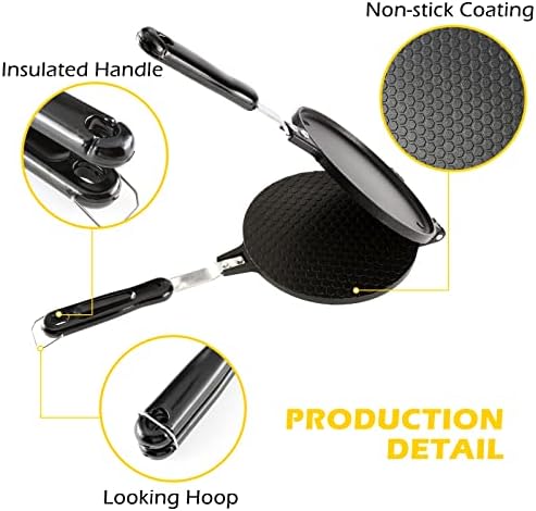 Dyna-Living Non-Stick Egg Roll Waffle Cone Machine Ice Cream Cone Maker Cooking Tools with Heat-insulation Handle for House Commercial Homemade DIY Ice Cream Cone Baking Pan, 6.7''/17cm in Diameter