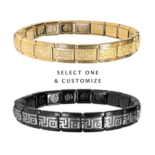 Dolceoro Italian Starter Charm Bracelet, Design of Meander The Greek Fret or Greek Key Combined with a Swastika in Endless Sayagata Repeats, Select A Size