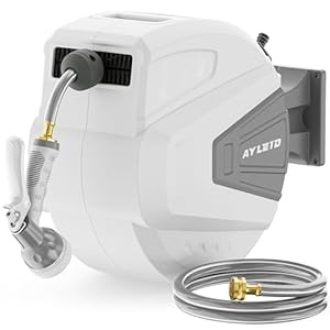 Ayleid Retractable Garden Hose Reel,1/2 in x 100 ft Wall Mounted Hose Reel, with 9- Function Sprayer Nozzle, Any Length Lock/Slow Return System/Wall Mounted/180°Swivel Bracket (Grey)