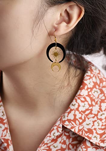 Sacina Gothic Boho Sun and Moon Earrings, Crescent Moon Star Pendant, Celestial Earrings, Goth Jewelry Gift for Women (Black Moon Sun)2