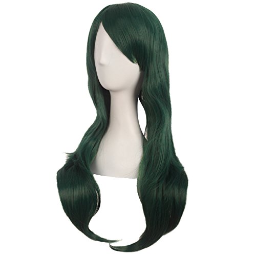 MapofBeauty 28 Inch/70cm Women Side Bangs Long Curly Hair Cosplay Wigs (Pine Green)