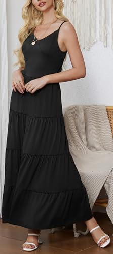 Image of Women's Summer Flowy Tiered Maxi Dress Elegant Spaghetti Strap with Ruffled Skirt Beach Vacations Parties