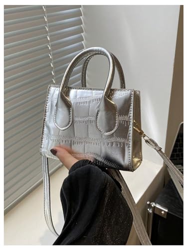 GORGLITTER Women's Small Crossbody Bag Mini Purse Metallic Crocodile Print Double Handle Satchel Shoulder Bag Purse2