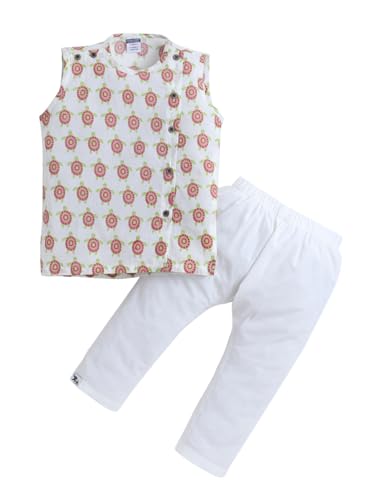 Image of POLKA TOTS Pure Cotton New Born Dress | Ultra-Soft, Breathable & Lightweight Sleeveless Jhabla Pant Set for Baby Boys & Girls | Baby Summer Clothes | Traditional Jabla & Pyjama Set for Newborns