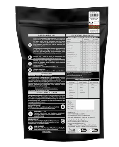 Image of NAKPRO NUTRITION Platinum Whey Protein Isolate | 500g Cookies & Cream | 28g Protein| Trustified Certified
